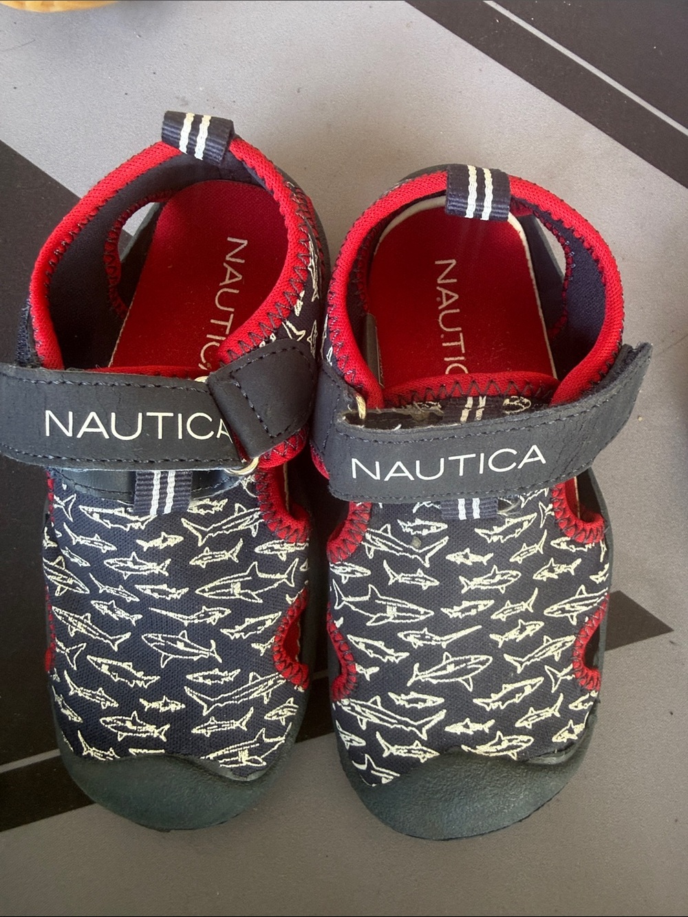 Nautica Kids Navy and Red Shark-Print Water Shoes